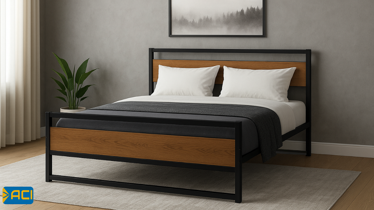 Metal bed 160 cm with 2 steel frames and 9 wood sheets