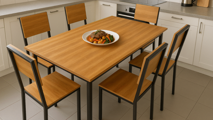 Dining table 90*180 cm cladded with wood - Image 4