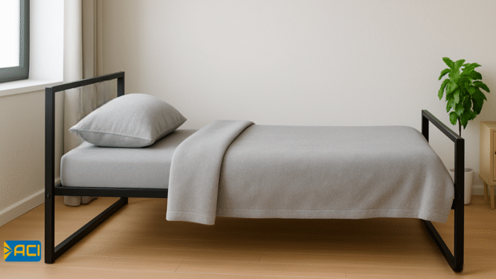 Metal bed 120 cm with 2 steel frames and 9 wood sheets