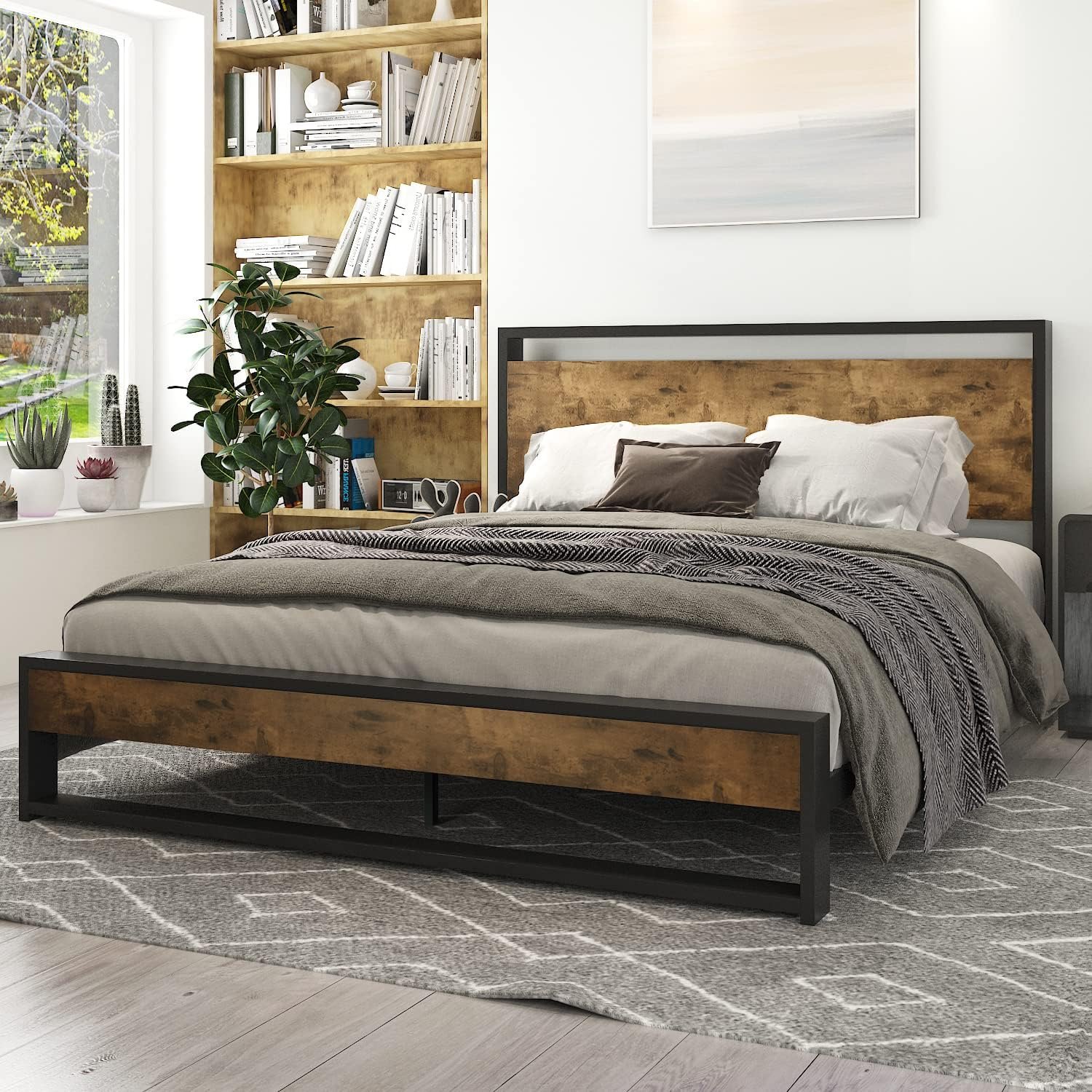 Metal bed 100*200 cm with two metal frames and cladded with two wooden layers including also 9 wood sheets